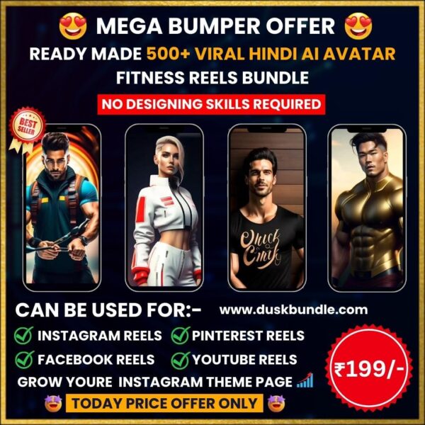 💥 500+ Viral Hindi AI Avatar Fitness Reels Bundle – No Designing Needed!