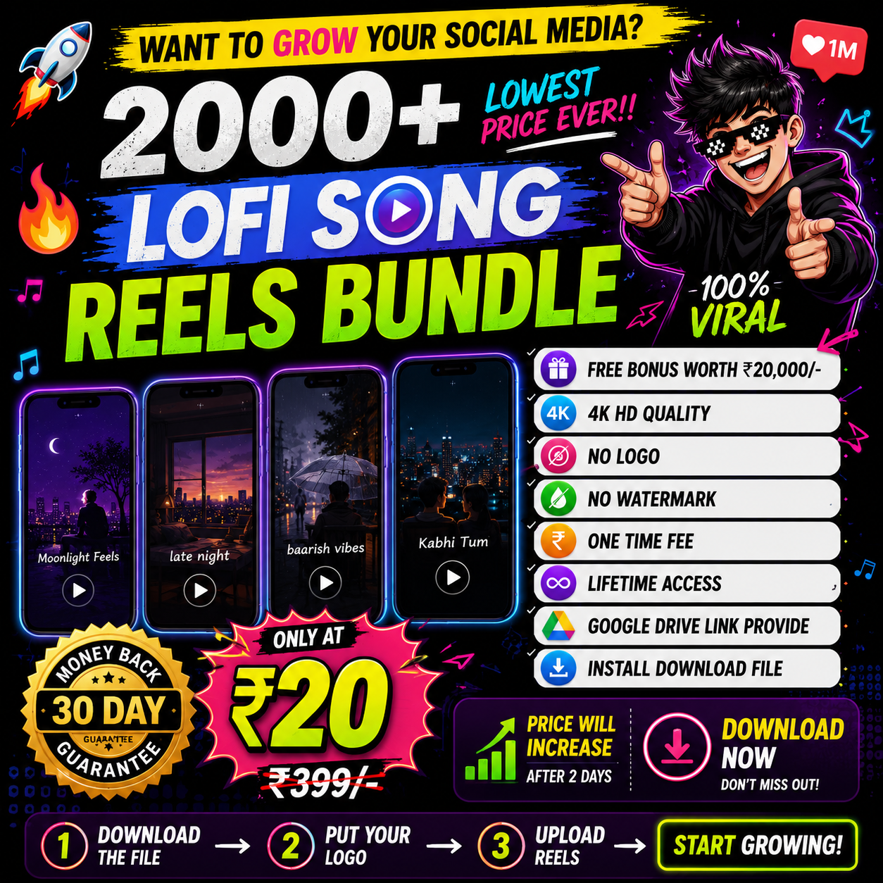 🎧 Chill Out and Grow: 2000+ Lo-fi Song Reels Bundle! (Lowest Price Ever!) 🎶